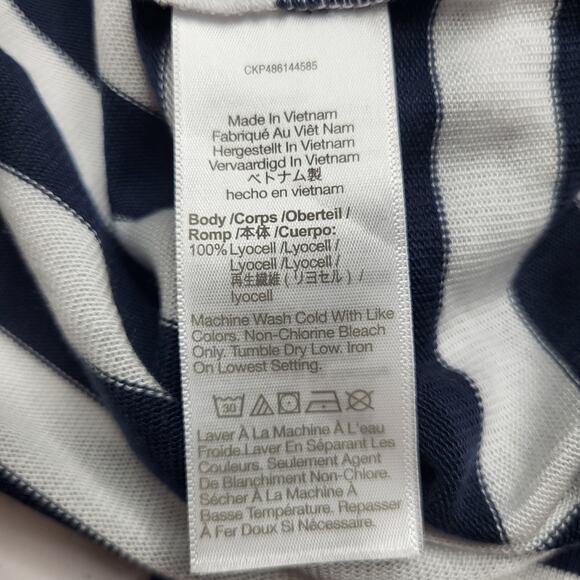 Madewell Drop Shoulder Pullover Crop Tee Navy Blue White Stripe Crew Neck Small - Picture 8 of 8